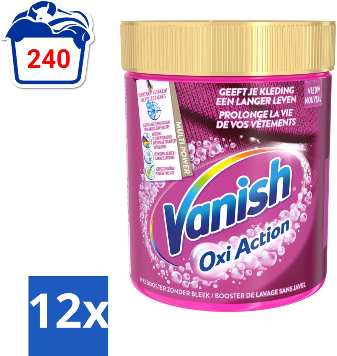 12 x Vanish Oxi Action - Vlekkenverwijderaar - Wasbooster - Zonder Bleek - Gekleurde Was - 550 Gram - Vlekkenverwijderaar - Wasbooster - Gekleurde Was - Wasmiddel - Vlekken Verwijderen