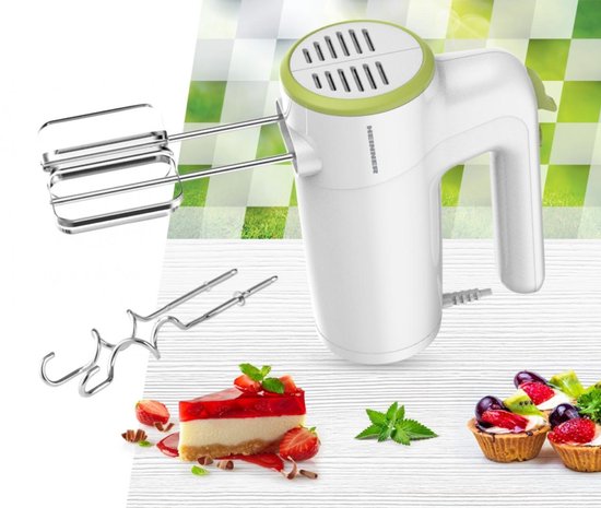 Heinner Handmixer - 300 W - 6 Snelheden + Turbo - RVS Kloppers & Deeghaken - Uitwerpknop - Wit/Groen van Heinner — afbeelding 2