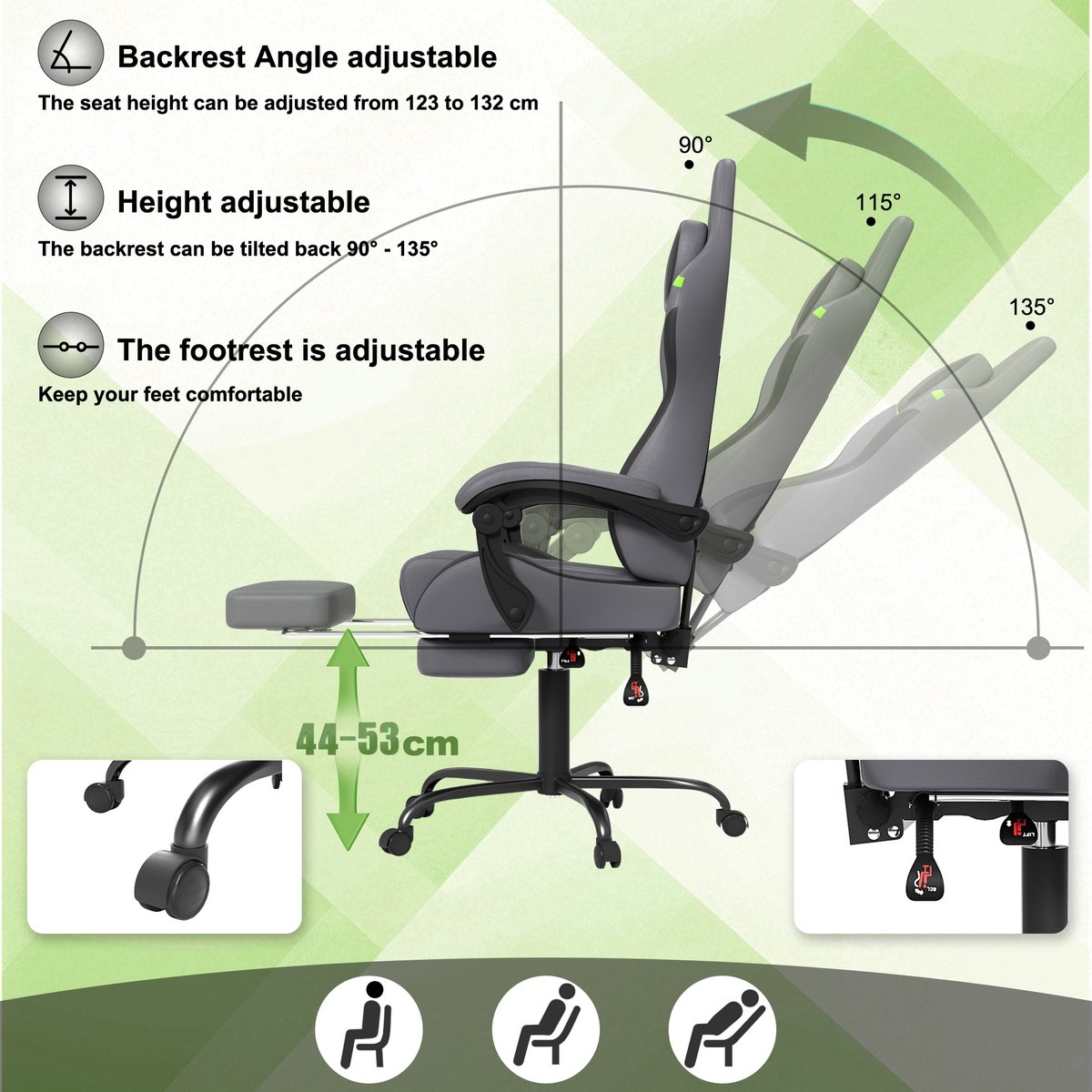 NAIZY Gamingstoel met Massage Grijs Ergonomisch met - afbeelding 3