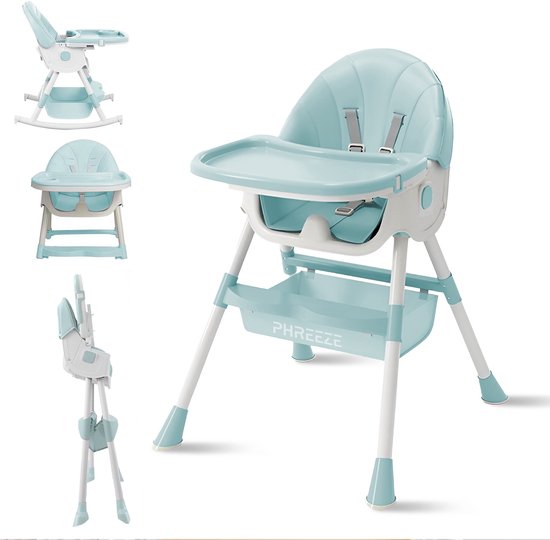 Phreeze Kinderstoel - Inklapbaar - Meegroeistoel 6 t/m 72 maanden - Afneembare Wielen - Eetstoel Baby & Peuter - Ook als Loopstoel, Wipstoel, Babystoel aan tafel / voor eten / thuis - Blauw