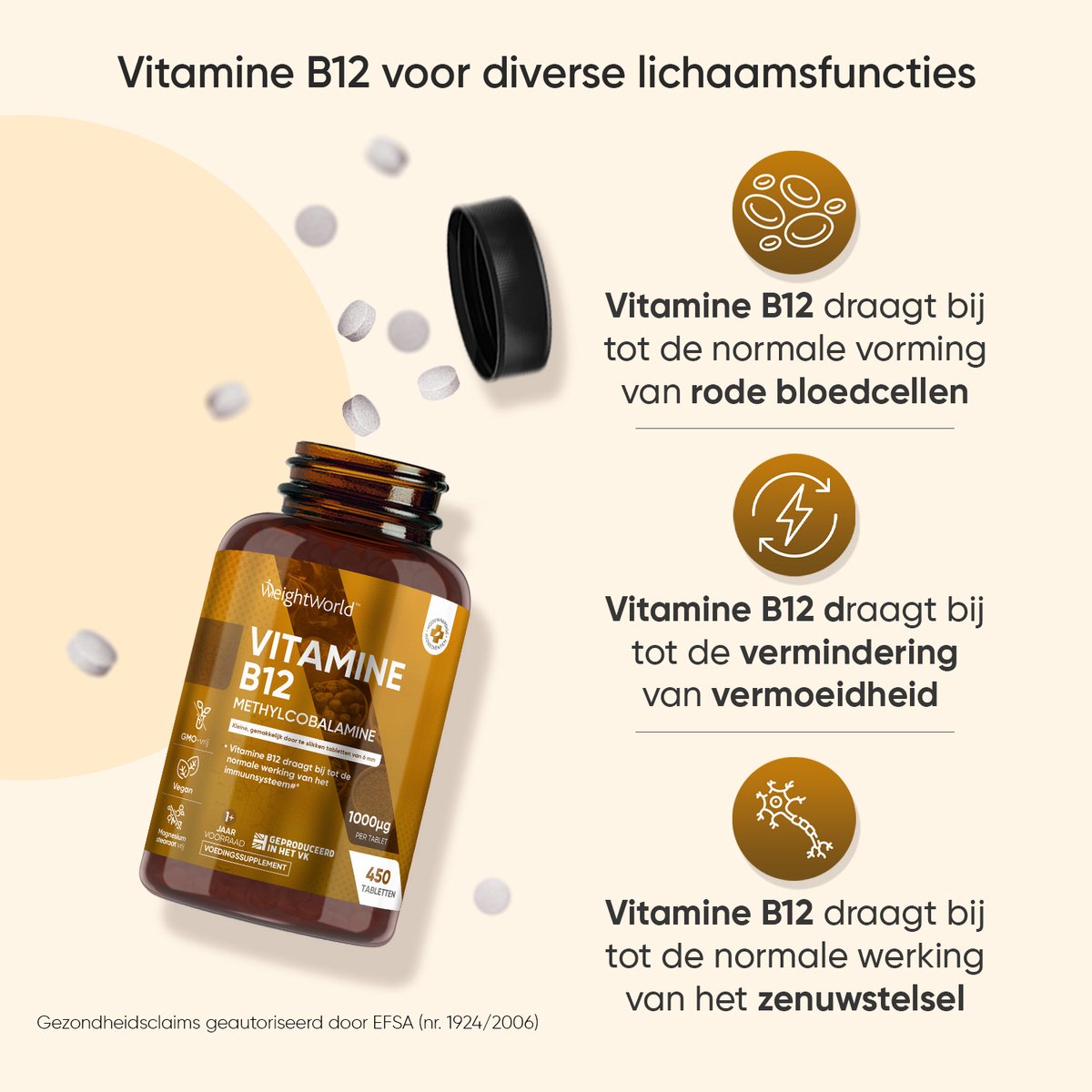 WeightWorld Vitamine B12 tabletten - 1000 mcg - 450 vegan microtabletten voor 1+ jaar voorraad — afbeelding 3