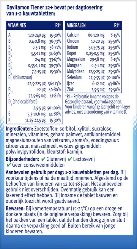 Gedetailleerde productinformatie over Davitamon Tiener 12+.