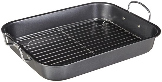 5Five Braadslede/ovenschaal - RVS - rechthoekig - 39 x 29 x 5.5 cm - braadblik met rooster - oven