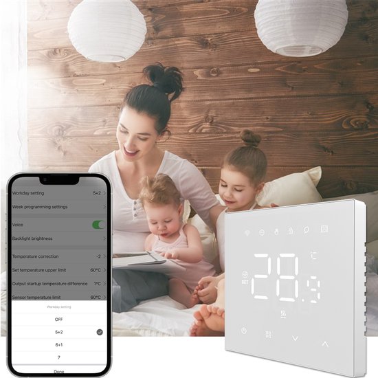 MOES Smart thermostaat vloerverwarming, elektrisch, kamerthermostaat, vloerverwarming, wifi, programmeerbaar compatibel met Alexa/Google Home, Smart Life/Tuya app