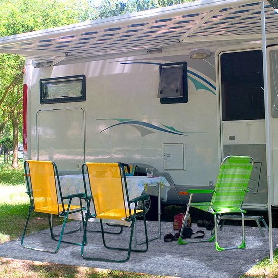 Voortenttapijt Tenttapijt Ondertapijt voor buiten kamperen Voortenttapijt Campingmat Voortenttapijt Voortentvloer van HDPE Tentvloer Zacht met draagtas voor tent Camper Blauw-grijs 400x600cm van Merkloos — afbeelding 4