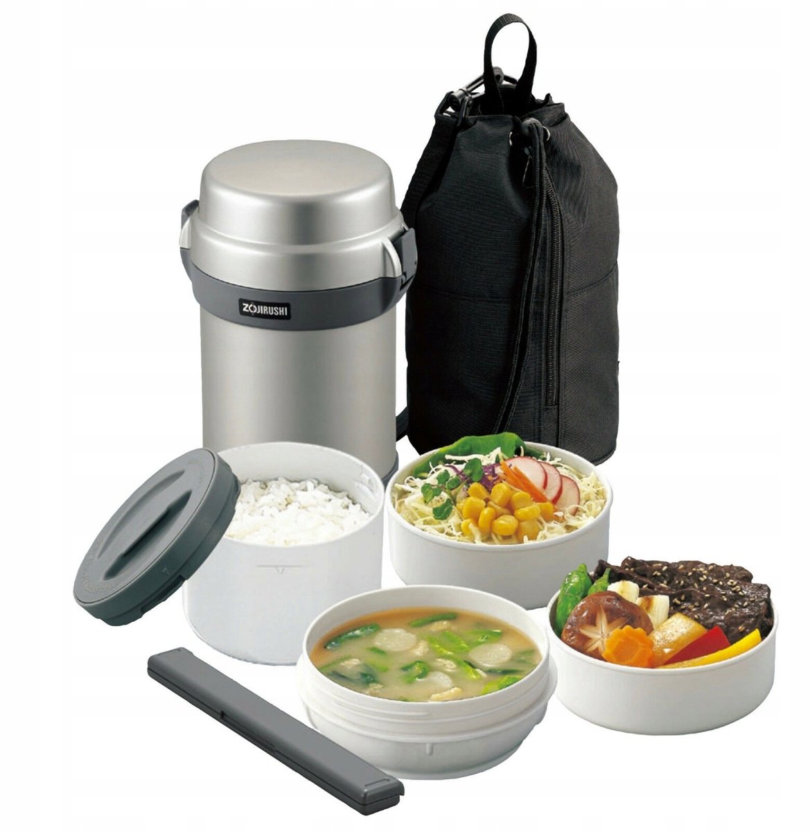 Zojirushi SL-JAF14-SA - Lunch Thermosfles - 1,23 L - 4 Compartimenten - Zilver