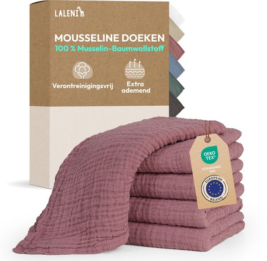 Laleni Hydrofiele Doeken - 100% Katoen - Mousseline - 70x70cm - Oud roze - Set van 5