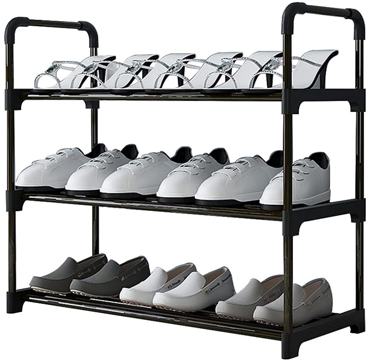 Unyqoos ® Slim en Stijlvol Metalen Schoenenrek met Drie Niveaus en Roestwerende Coating voor 9 Paar Schoenen Zwart
