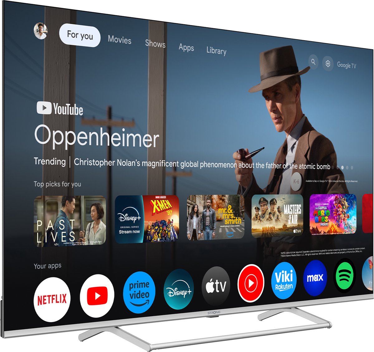STRONG - TV 65" (164 cm) SRT65UG8773C QLED - Smart Google TV 4K UHD - Chromecast - Google Assistant - Dolby ATMOS - Doly Vision - Quantum dot colors - Drievoudige tuners - Wifi - Bluetooth - Port Ethernet - 4xHDMI + 2xUSB - NETFLIX