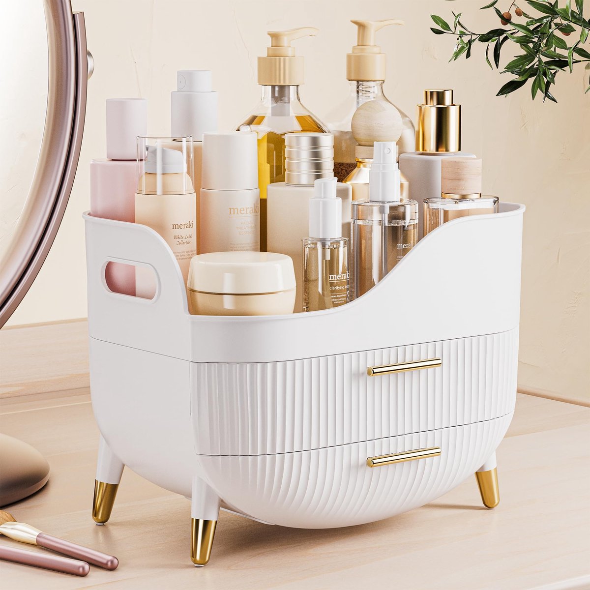 Unyqoos ® Multifunctionele Cosmetica Organizer met Twee Laden voor Badkamer en Kaptafel