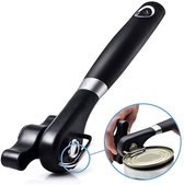 Ouvre-boîte - Sûr - S'ouvre sans bords tranchants - Refermable - Acier inoxydable - Silicone - Zwart