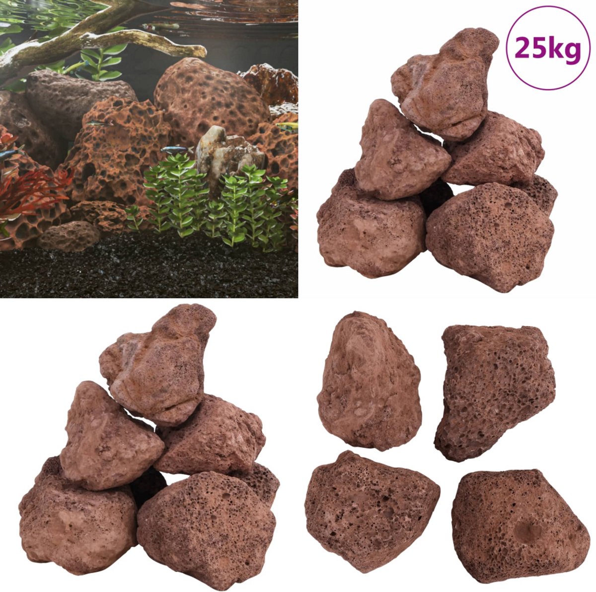 Pierres De Lave Volcaniques Rouge 5-8 Mm - 25 Kg - Décoration Aquarium - Neuf - VidaXL