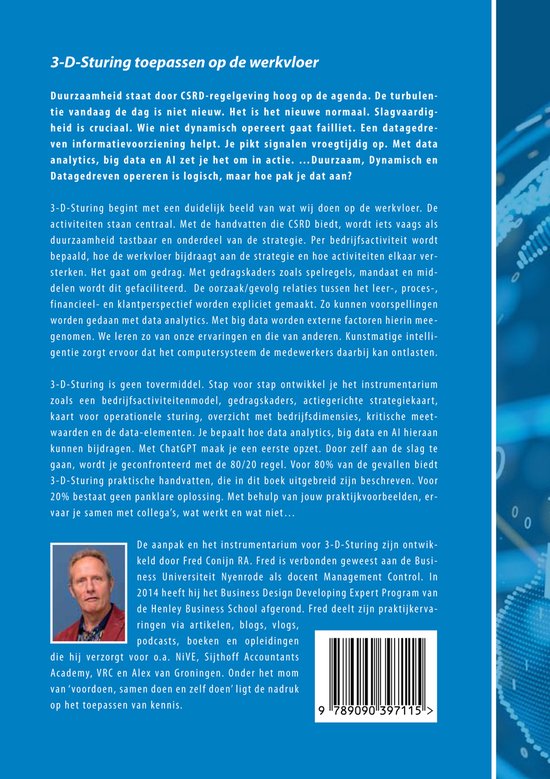 Afbeelding van de omslag van het boek '3-D-Sturing met AI'. Met een foto van Fred Conijn.