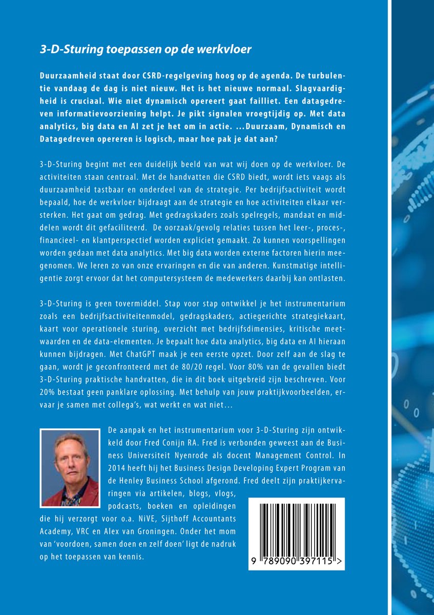 Afbeelding van de omslag van het boek '3-D-Sturing met AI'. Met een foto van Fred Conijn.