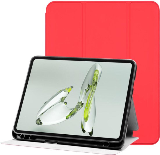 Étui pour tablette compatible avec OnePlus Pad Go / Oppo Pad Neo / Air 2 | Étui de Luxe à trois volets | Housse de protection en cuir artistique | Fonction standard | Rouge