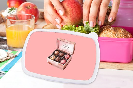 Broodtrommel Roze - Lunchbox Doosje - Bonbons - Liefdevolle - Tekst - Brooddoos 18x12x6 cm - Brood lunch box - Broodtrommels voor kinderen en volwassenen