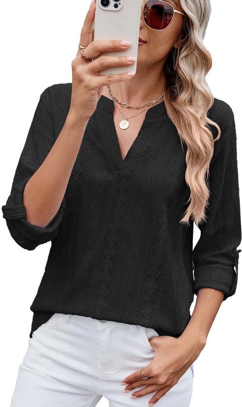 Beluring T-shirt voor dames, zomer, korte mouwen, bovenstuk, elegante V-hals, longshirt, basic tuniek, rood, L
