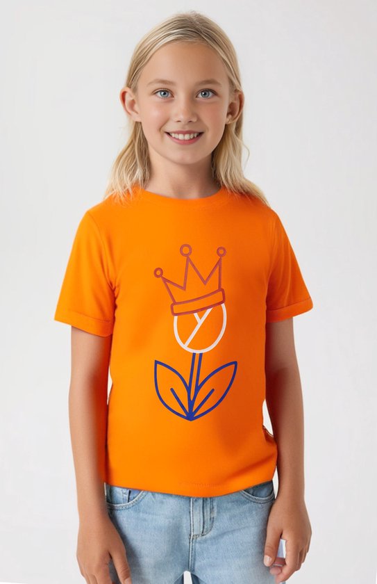 T-shirt Oranje enfant Tulipe & Couronne | Fête du Roi | Hollande | Championnats d'Europe - Championnats du monde - Jeux olympiques | Orange | Enfant 7-8 ans | Taille 128