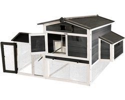 Lendo Online Kippenhok van geïmpregneerd vurenhout met nachthok en ren - 151x69x92cm - grijs - kleine dieren - konijnenhok - Kippenverblijf - binnen en buiten - Asfalt dak - Weersbestendig