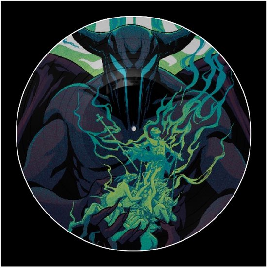 LP met de cover van Dio's Holy Diver, met een duivelse figuur en worstelende zielen.