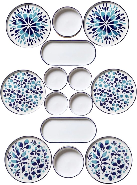 Hermia Concept - Ontbijtset - 14-delig - Blauw en Wit — afbeelding 2