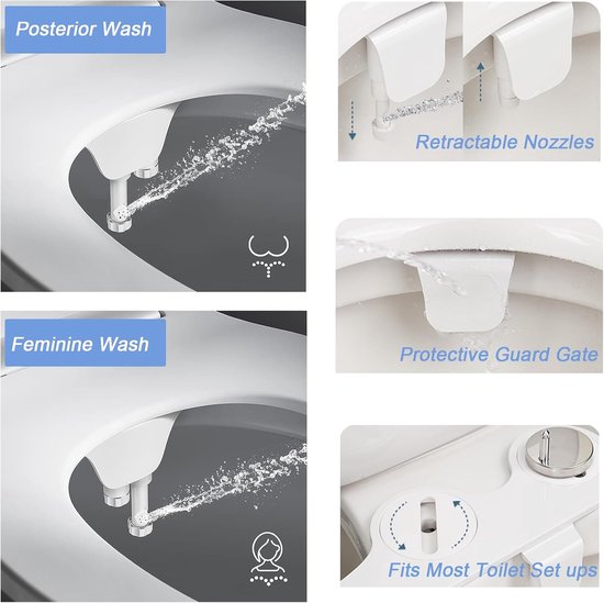 Luxe Bidet - Mechanische Bidet-toiletbril Van De Volgende Generatie Met Innovatieve Ez Lift Scharnieren Dubbele Sproeiers En 360 Zelfreinigingsmodus