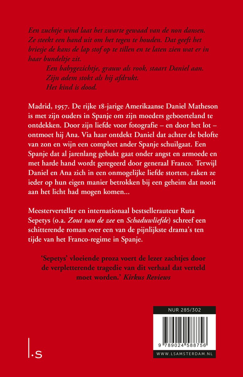 Achterkant boek. Titel: Stilte heeft een eigen stem. Omslagtekst over 18-jarige Daniel Matheson. ISBN.