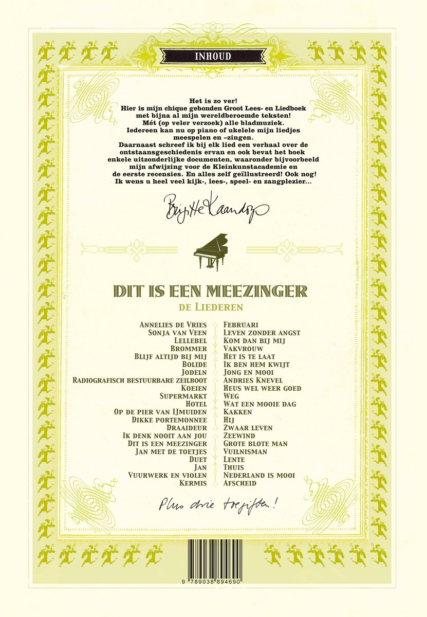Liedjesboek "Dit is een meezinger" met een piano en lijst met liedjes.