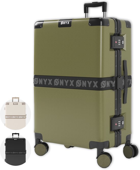 ONYX Valise Enregistrée 65L - Serrure TSA - Roues Spinner - Trolley Léger - Fermeture en Aluminium - Vert Olive