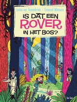 Kinderboek kaft: 'Is dat een rover in het bos?' met een bos vol kleurrijke bomen en figuren.