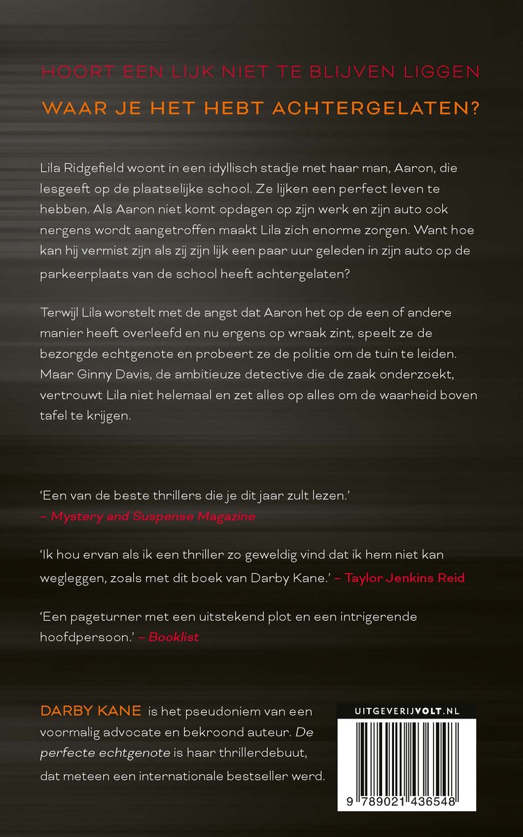 Boekcover 'HOORT EEN LIJK NIET TE BLIJVEN LIGGEN WAAR JE HET HEBT ACHTERGELATEN?' met donkerpaars en roze tekst en een zwart-wit foto.