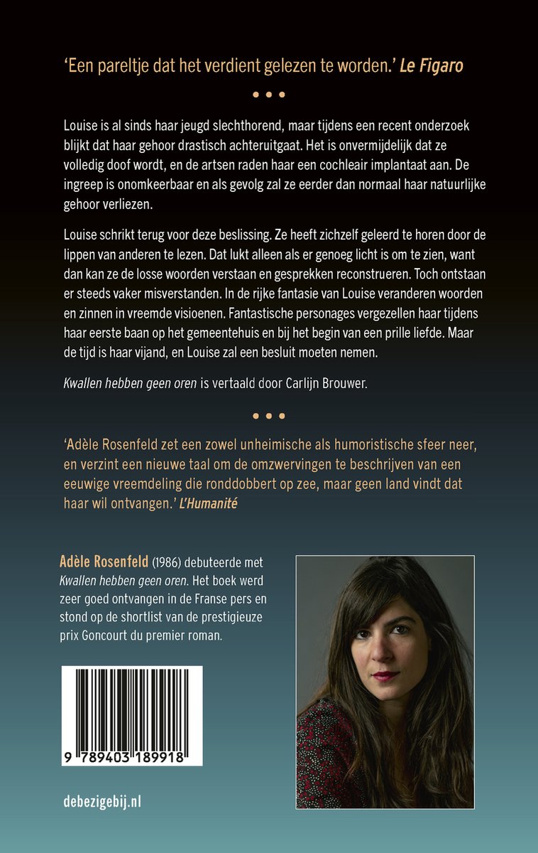 Boek kaft met tekst, barcode en foto van een vrouw.