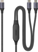 Voomy 2-in-1 USB-C Kabel - 100W Snellader - 480 Mbps Datakabel - 1.2 Meter - USB C naar USB C - Geschikt voor Samsung, Apple MacBook, iPhone 15 & 16 - Nylon - Space Grey