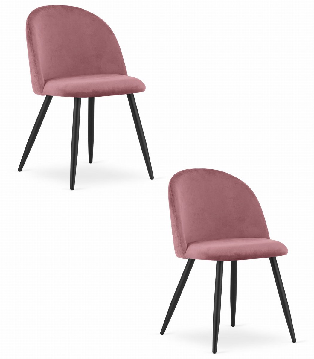LEOBERT Set van 2 Stoelen BELLO - Donkerroze Velvet, Zwarte Metalen Poten, Modern Design en Uitstekend Zitcomfort voor Woonkamer, Slaapkamer, Eetkamer of Kantoor, Max. 120 kg