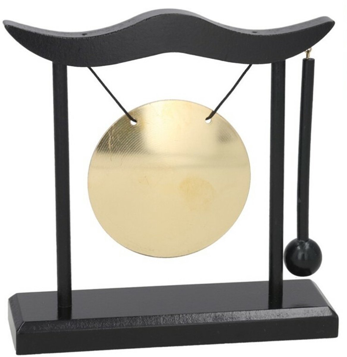 Aziatische kleine Tafelgong - zwart/goud - hout/metaal - 16 x 16 cm - Home Deco - Fun artikel - Meditatie geluid - instrument