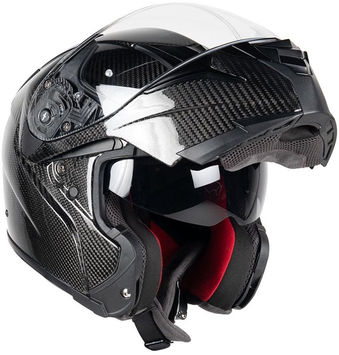 MOTOBLOUZ ADRON CARBON EVO Systeemhelm - Motorhelm ECE 22.06 Gekeurd - Scooterhelm & Brommerhelm - Heren & Dames - Zwart Glanzend - S