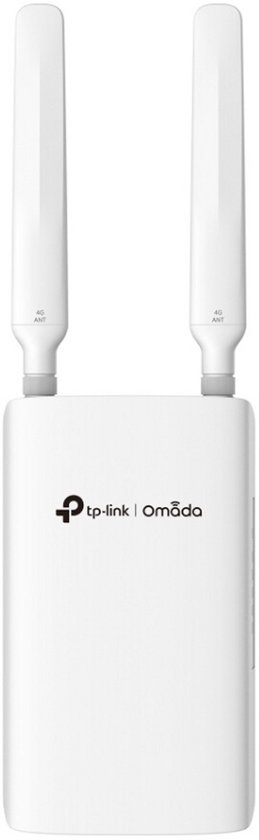Witte TP-Link Omada router met twee antennes en '4G ANT' logo's.