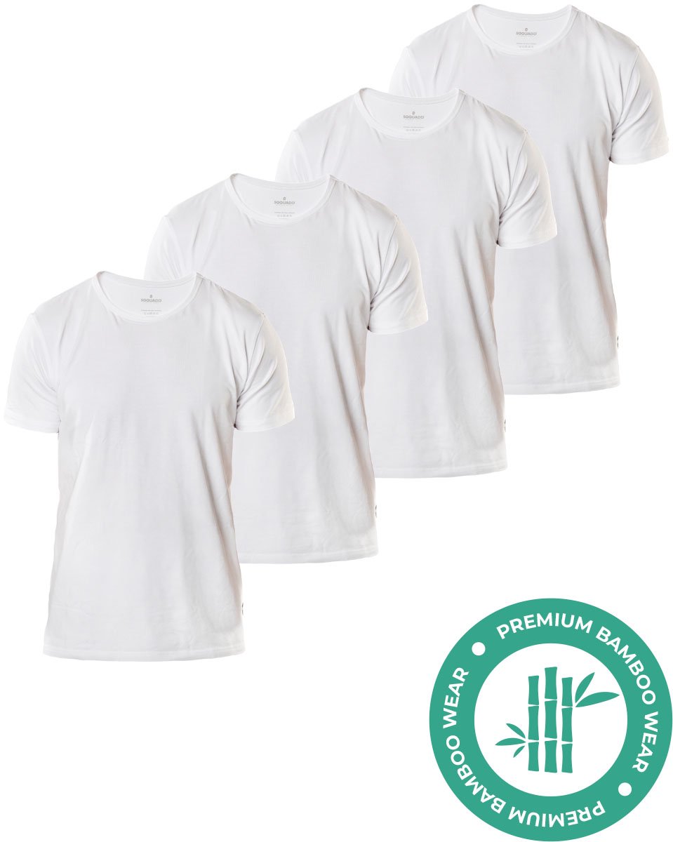 SQQUADD® Bamboe T-Shirt Heren - Regular fit - Ronde hals - Maat L - 4-pack - Zijdezacht en Ademend - Anti Zweet T-Shirt - Ondershirt Heren - Wit