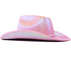 KIMU® Cowboyhoed Iridescent Roze - Lichtroze Regenboog Cowboy Western Hoed Dames Heren - Cowgirl Ranger Rodeo Pastel Yellowstone Halloween