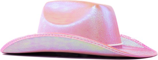KIMU Cowboyhoed Iridescent Roze - Lichtroze Regenboog Cowboy Western Hoed Dames Heren - Cowgirl Ranger Rodeo Pastel Carnaval