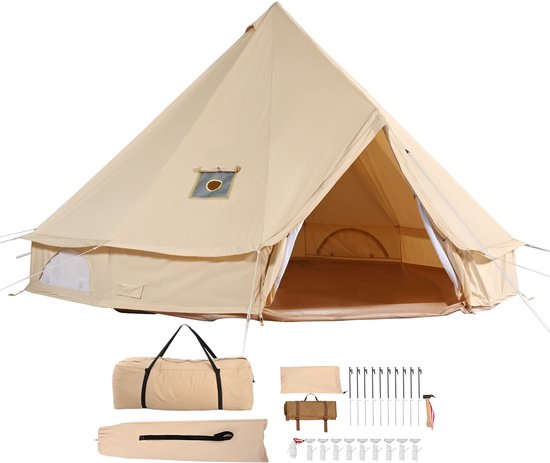 Ronde tent van canvas, 3 m 4-seizoenen yurt tent, kampeertent met kachelaansluiting, ademend, voor 4 personen, voor buitenjacht en familiegebruik van Merkloos — afbeelding 2