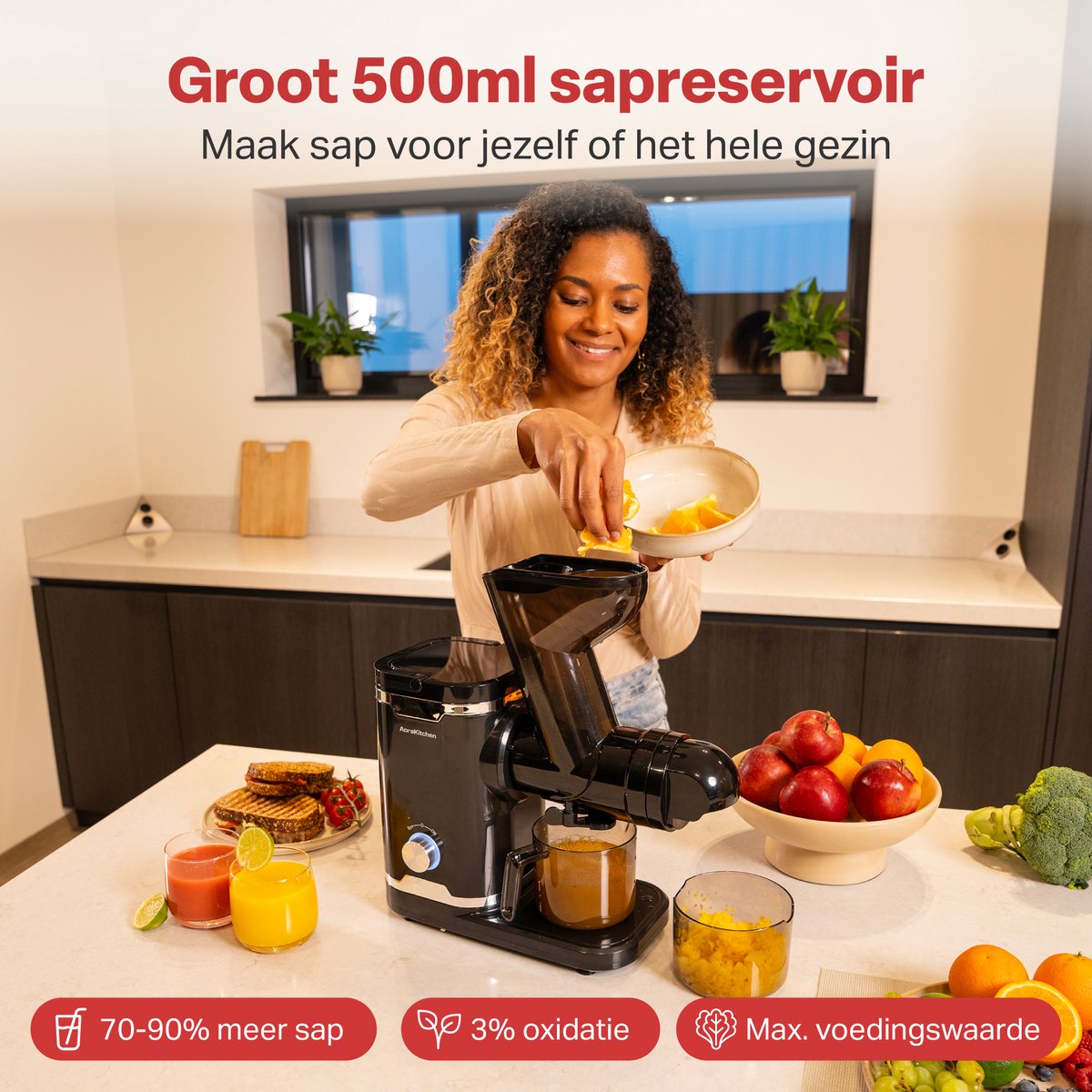 AoraKitchen Slowjuicer - Omkeerfunctie, 90% sapopbrengst thumbnail 4