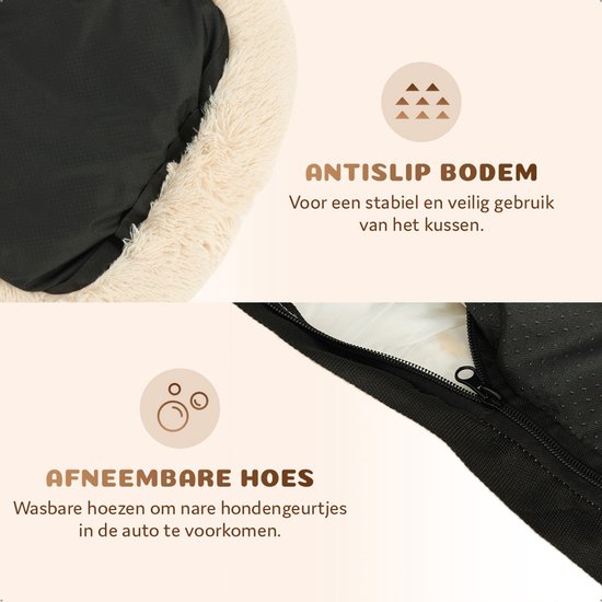 Siège auto Pet Perfect Fluffy pour chien - Panier de voiture avec sangles de sécurité - Panier 2 en 1 pour chien - Orthopédique - Antidérapant - Taille L - Beige