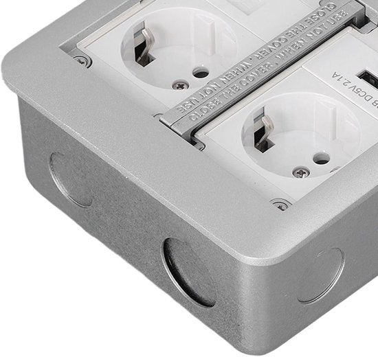 Verborgen stopcontact met 2 uitgangen, multifunctioneel geïntegreerd bodemstopcontact met deksel, waterdicht IP40 (zilvergrijs Verborgen stopcontact met 2 uitgangen, multifunctioneel geïntegreerd bodemstopcontact met deksel, waterdicht IP40 (zilvergrijs