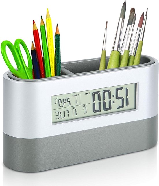 Potloodhouder, pennenhouder met digitale LCD klok