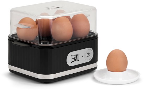 FRITEL Eierkoker EC 1475 - Egg cooker / Elektrische ei-kooktoestel - 400W - 1-6 eieren - Zacht / Medium / Hard - Zwart + Eierprikker / Maatbeker
