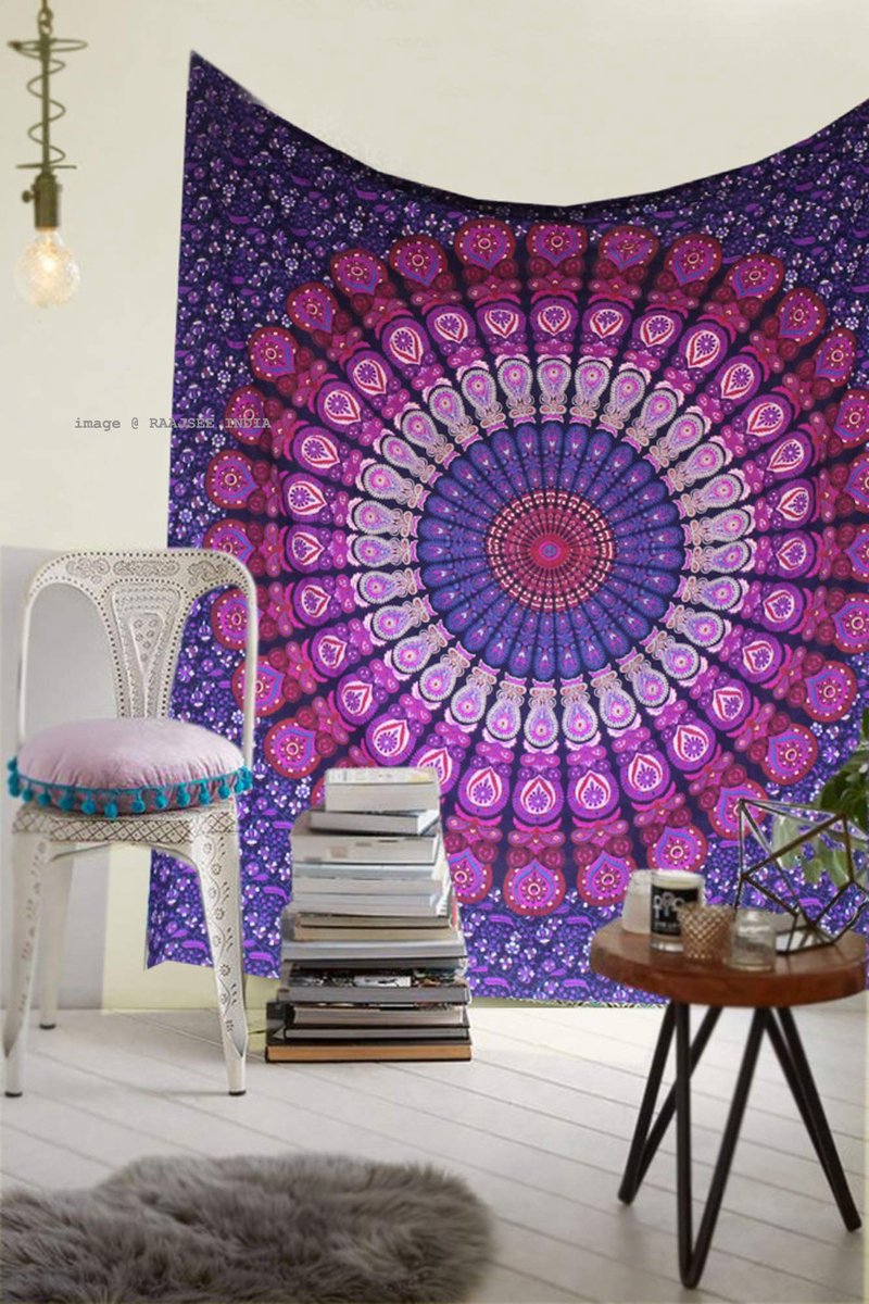 Ibenzoa Indiaas Katoen Wandtapijt Mandala in Paars voor Boheemse Slaapkamerinrichting en Decoratie