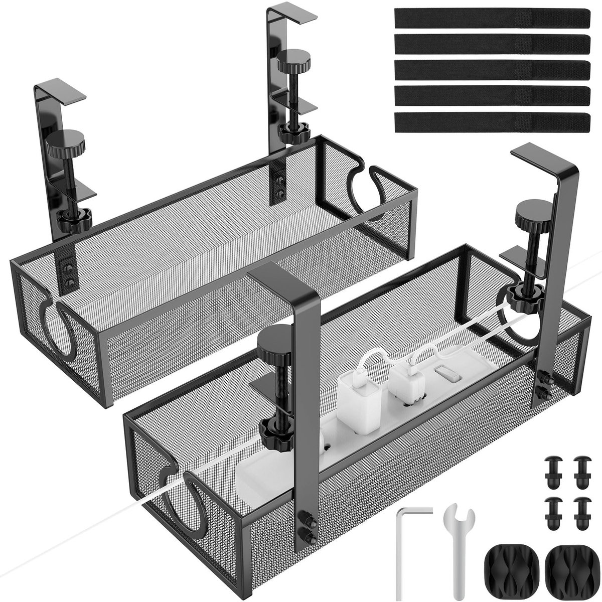 Ibenzoa® Kabelbeheer Onder Bureau Zonder Boren - Perfect Voor Kantoor En Thuisgebruik, Zwart, Set Van 2