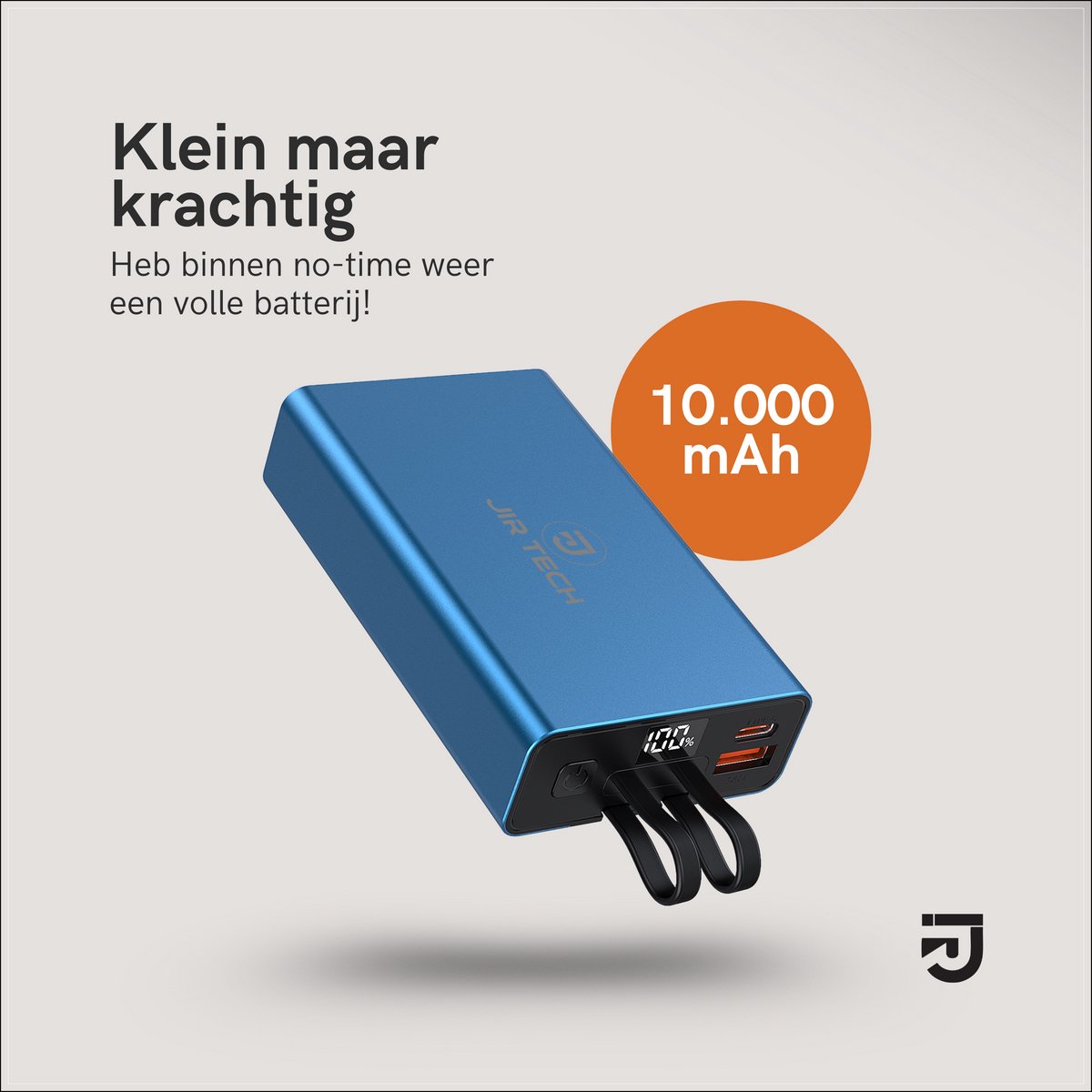 JIR Tech 10000 mAh Powerbank met Ingebouwde Kabels - afbeelding 2