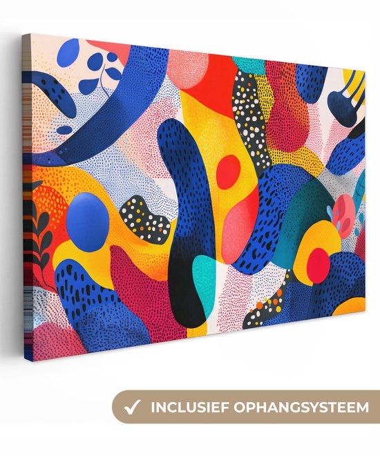 Canvas schilderij 150x100 cm - Exclusieve wanddecoratie Vormen - Abstract - Stippels - Blauw - Muurdecoratie woonkamer - Slaapkamer decoratie - Kamer accessoires - Schilderijen op canvas